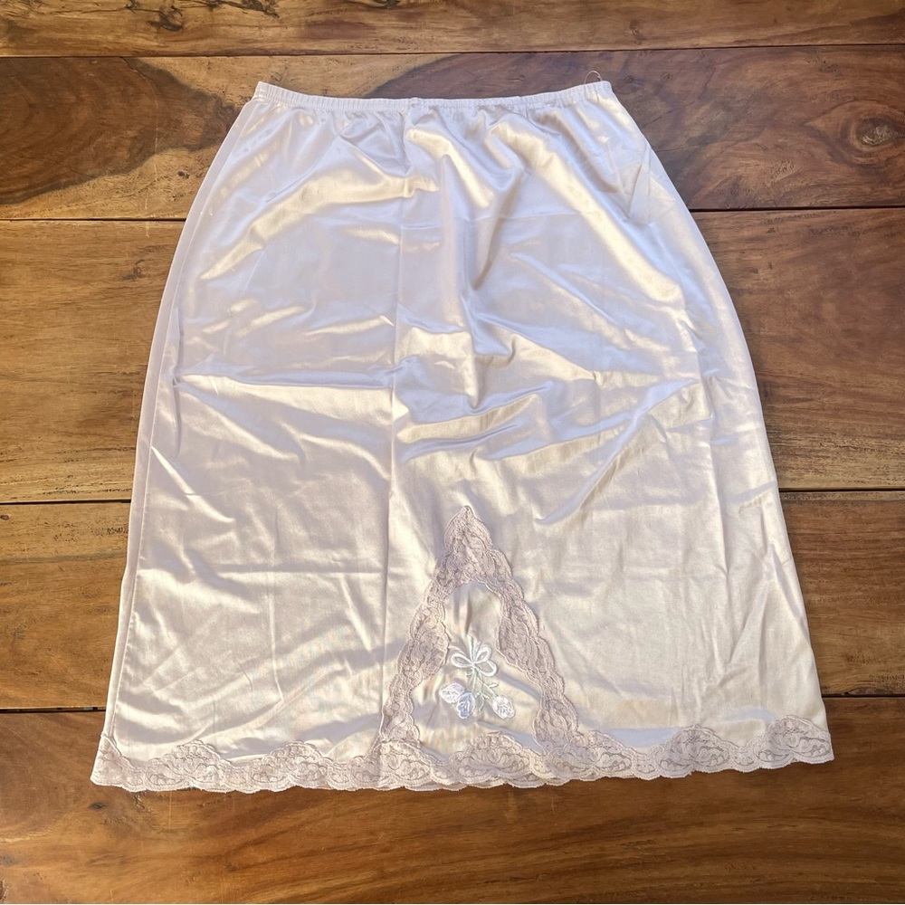 Vintage LORRAINE Silky Slip Skirt Lingerie Floral Lace Cut-Out Detail Sz Small